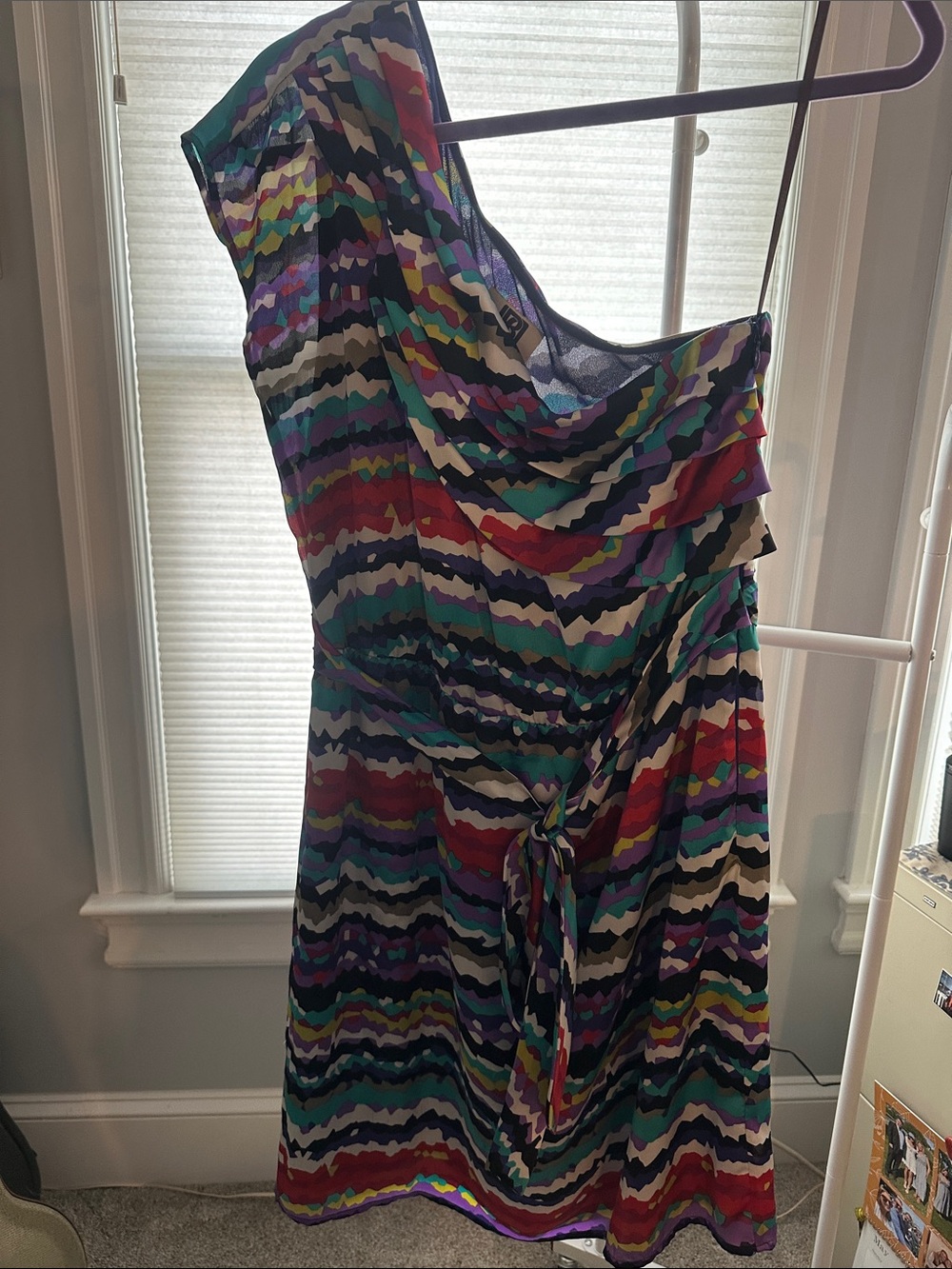 Laundry By Shelli Segal One-Shoulder Multicolor Wave-Print Dress